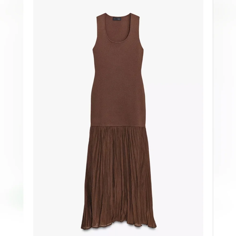 Zara Maxi Long Combination Dress Brown Size S and M - Picture 7 of 8